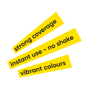 strong coverage, instant use - no shake, vibrant colours