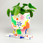Plant pot painted with Kores Duo Tip acrylic markers