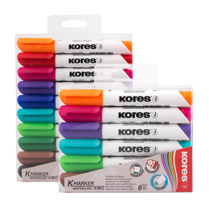 KORES Board and flipchart marker set, 1-3 mm, cut, KORES  "K-Marker", 6 different colours